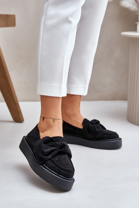 Women's Platform Moccasins with Bow Black Naivine