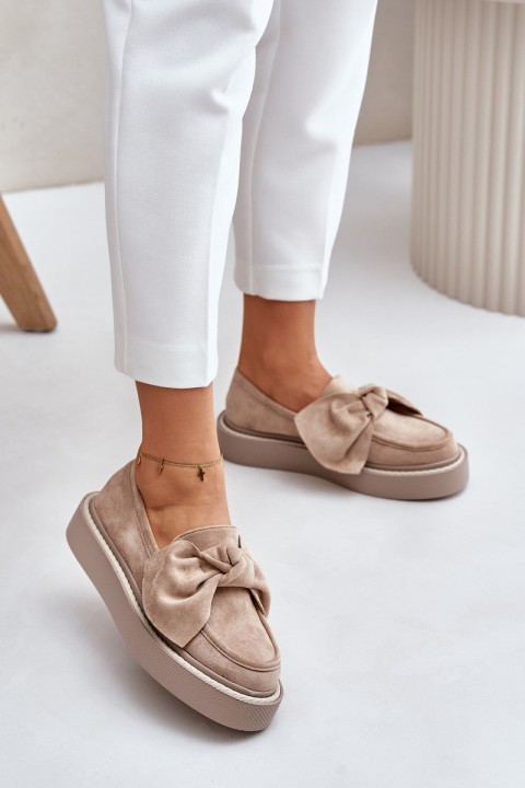 Womens Moccasins On Platform With Bow Beige Naivine