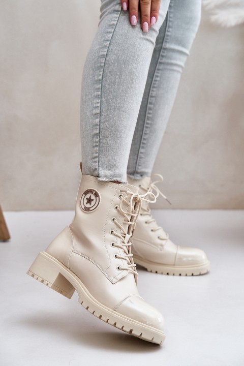 Warm Zip-Up Work Boots Beige Soratta