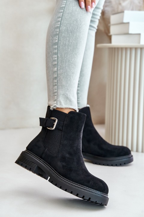 Insulated ankle boots with zipper and buckle black Kikiella