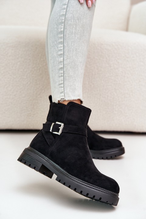 Insulated ankle boots with zipper and buckle black Kikiella