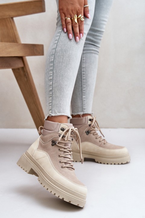 Beige Lace-Up Women's Ankle Boots Rabaria