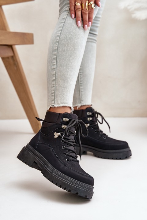 Women's Black Lace-Up Boots Rabaria