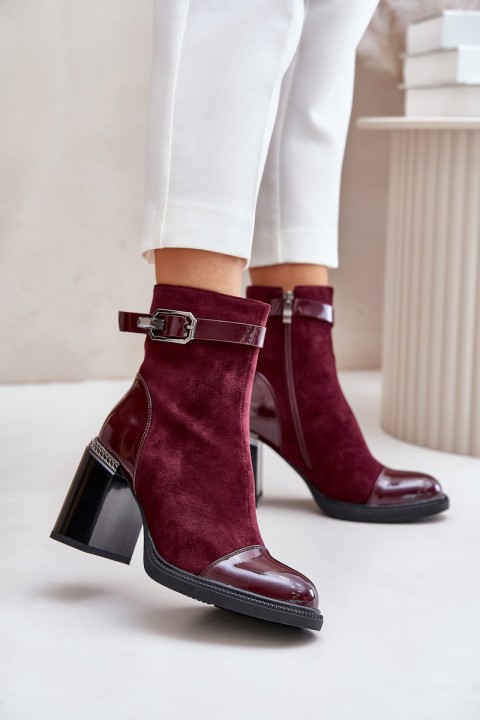 Women's Insulated Heeled Boots With Decorative Buckle MR880-085 Bordeaux D&A