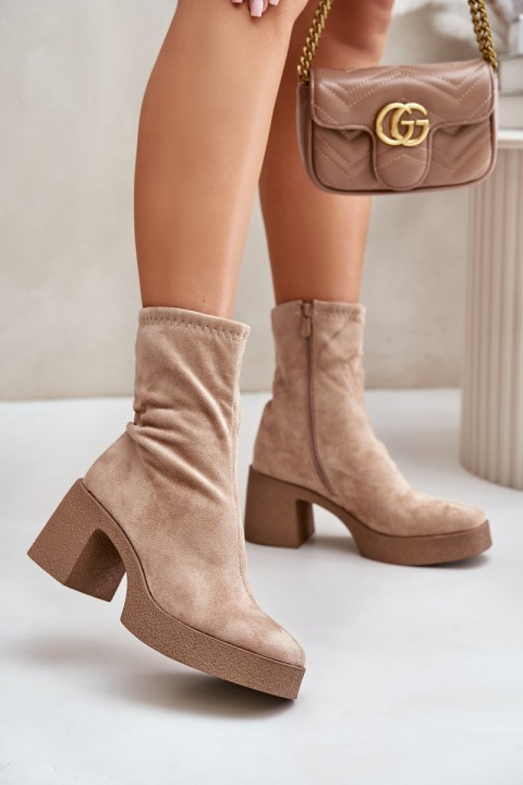 Women's Platform Ankle Boots With Chunky Heel S.Barski HY42-739 Beige