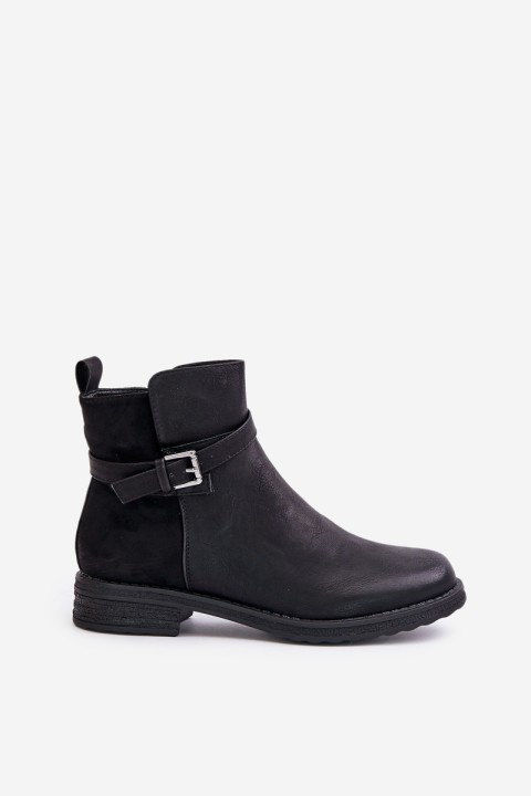 Insulated Ankle Boots On Flat Heel With Strap Black Sabamessa