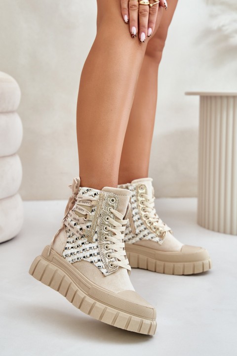 High Women's Sneakers On A Massive Platform Light Beige Kernia