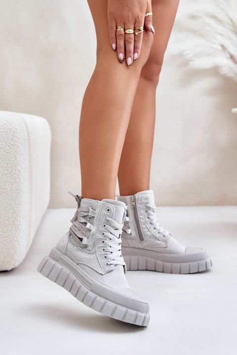 High Women Sneakers On Massive Platform With Decoration Gray Zaidria