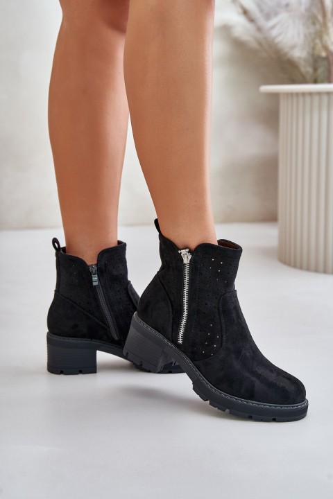 Women's Boots With Perforated Pattern On Heel Black Oviria