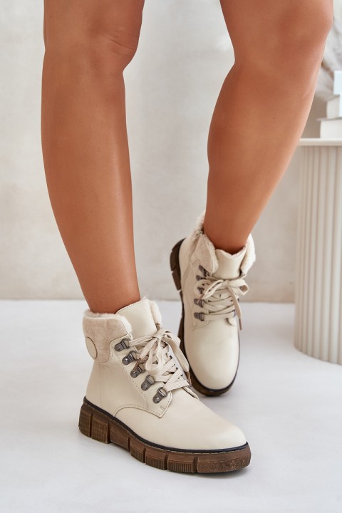 Women's Insulated Ankle Boots Lace-up Beige Mevanisa