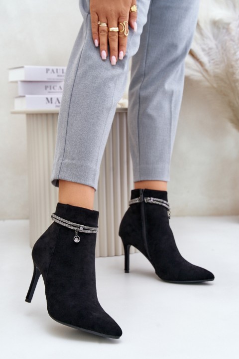 High Heel Boots With Decorative Strap Eco Suede Vinceza 16469 Black