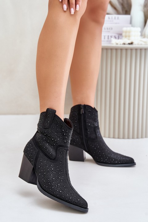 Embellished Cowboy Ankle Boots With Pointed Toes Black S.Barski HY42-121