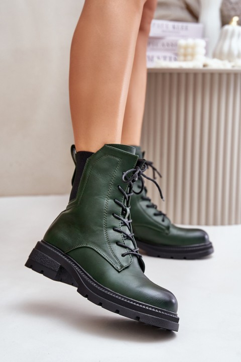 Warm Worker Boots With Zipper Green Leairae