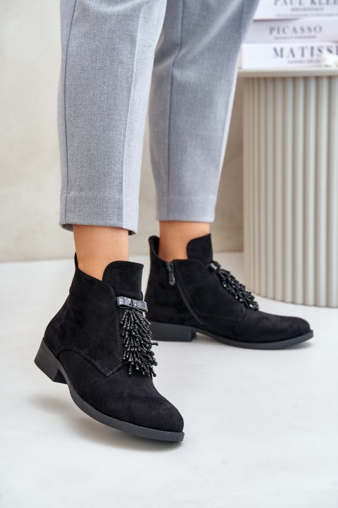 Warm Low Boots With Decoration On Zipper Black S.Barski HY42-715