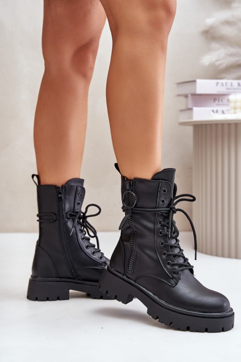 Warm women worker boots made of eco leather black Nealandra