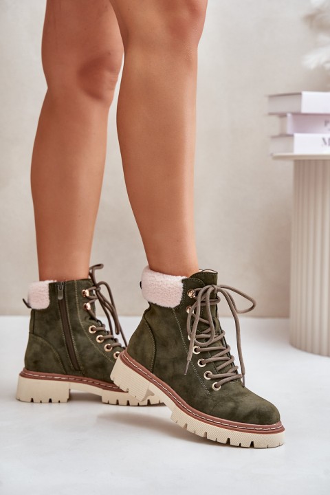 Insulated Ankle Boots for Women with Zip Green Ferelia