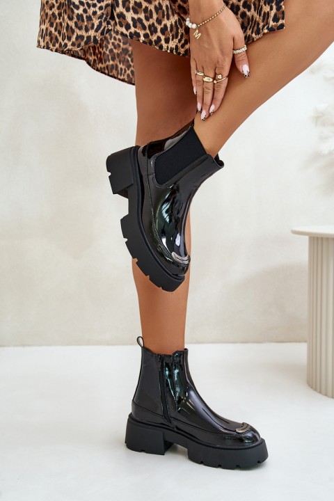 Insulated Patent Ankle Boots With Zip Black Jesschris