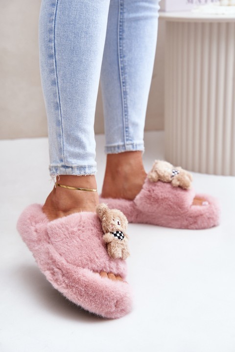 Faux Fur Women's Slippers With Bear Pink Romania