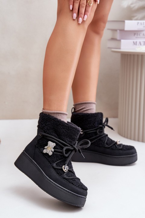 Women's Snow Boots With Clips And Sheepskin Black Almatiza