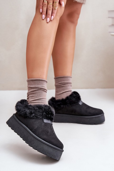 Women's Fur-Trimmed Snow Boots Black Rainsa