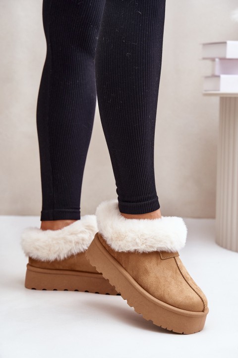 Snow Boots With Low Shaft With Fur On Platform Eco Suede Camel Neathoria