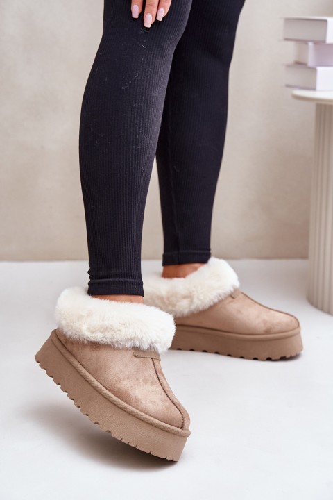 Snow Boots With Low Shaft With Fur On Platform Eco Suede Dark Beige Neathoria