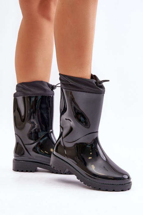 Women's Rain Boots With Drawstring Black Ellatiel