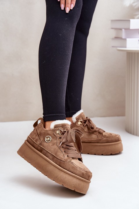 Fleece Lined Women's Platform Sneakers Brown Velarisea