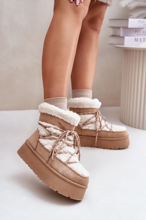 Snow Boots On Platform With Lacing Beige Izathiel