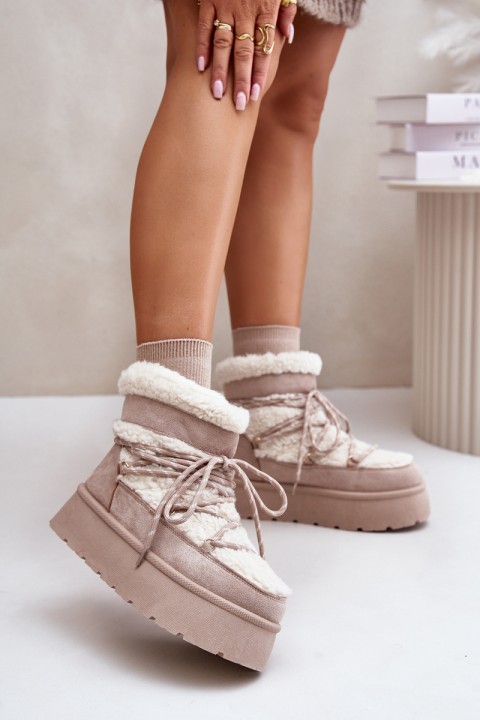 Platform Snow Boots With Lacing Light Beige Izathiel