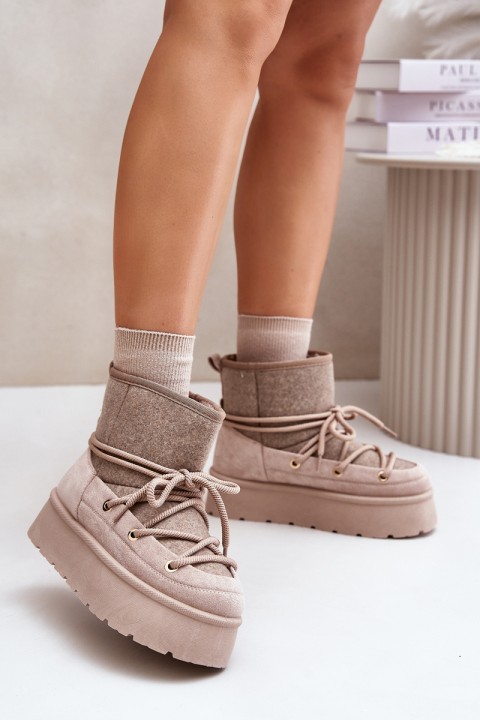 Snow Boots With Lacing On Platform Beige Mavora