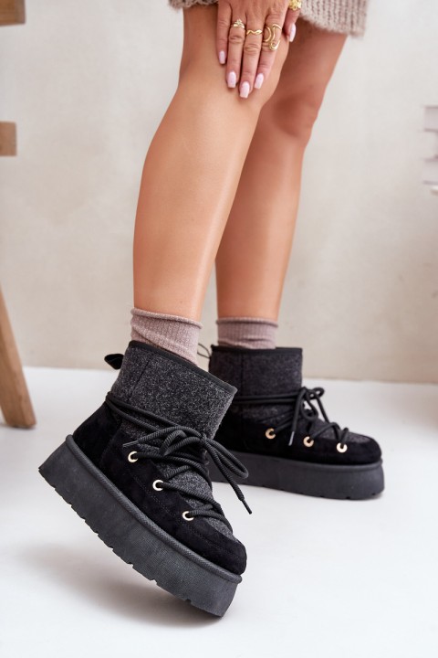 Snow Boots With Lacing On Platform Black Mavora