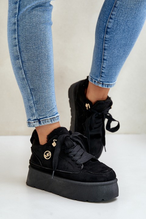 Fleece Lined Women's Platform Sneakers Black Velarisea