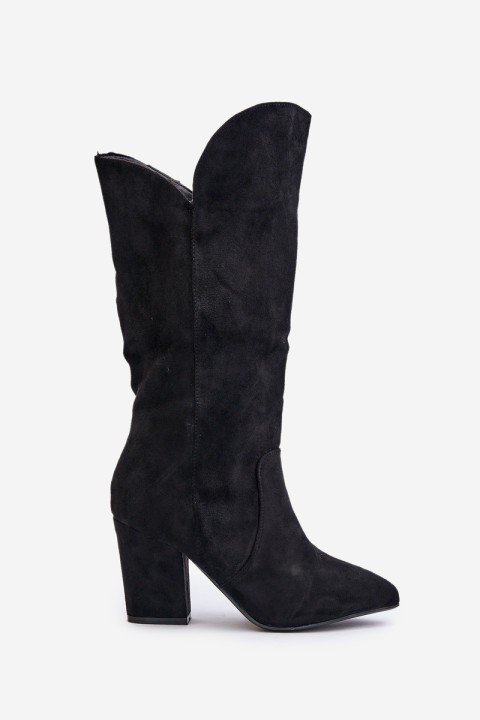 Knee High Heeled Boots Made Of Eco Suede Black Clorira