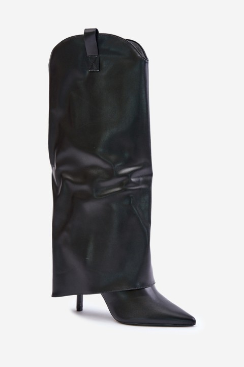 High Heeled Boots With Rolled Up Shaft Black Bellinna