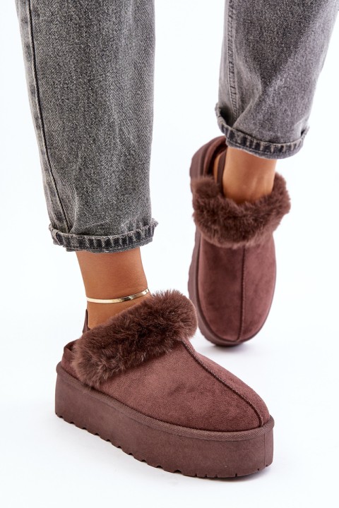 Women's Slippers On Platform With Fur Brown Linaris