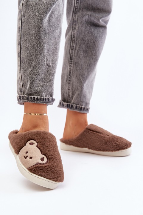 Womens Furry Slippers With Bear Brown Fiorinella