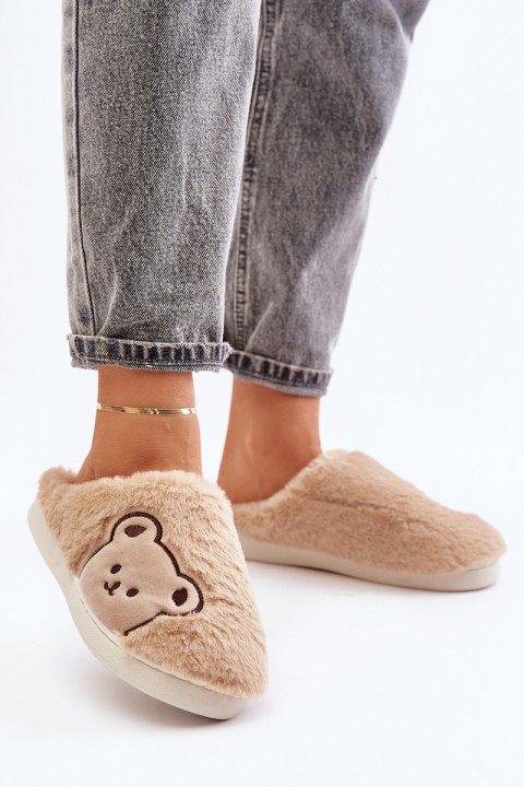 Women's Furry Slippers With Bear Beige Fiorinella