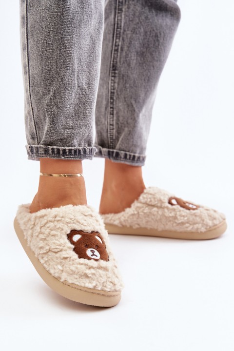 Women's Slippers With Fur Type Lamb And Teddy Bear Beige Temiena