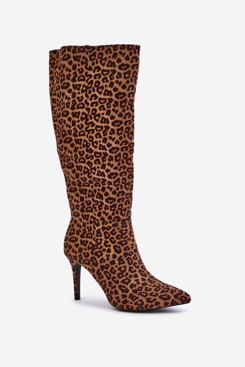 Stiletto Boots With Leopard Print Brown Reanwenna