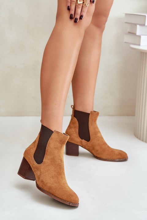 Chunky Heeled Ankle Boots Made of Eco Suede Camel Sinirae