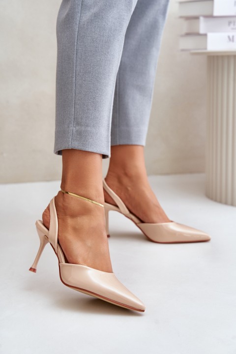 Lacquered Heels With Open Back Beige Emmizola