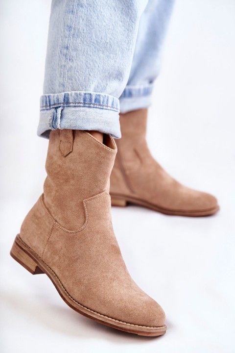 Women's Suede Flat Heel Boots Beige Fiorenz