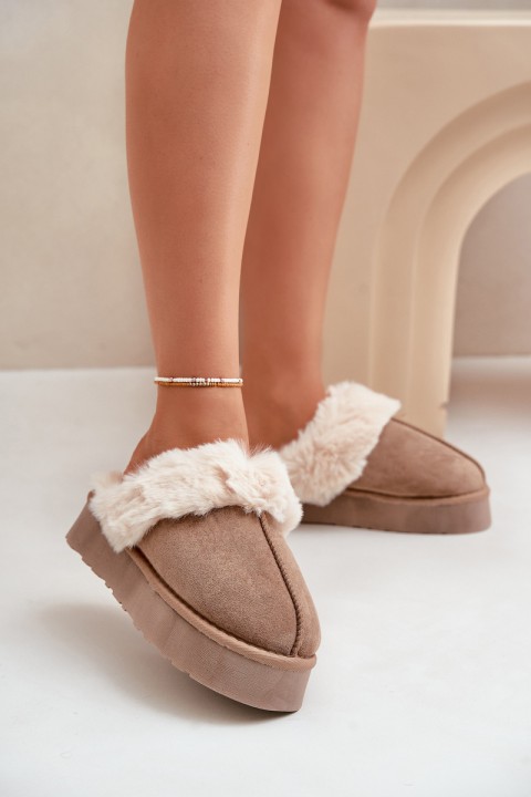 Women's Snow Slippers On Thick Sole With Fur Dark Beige Doriola