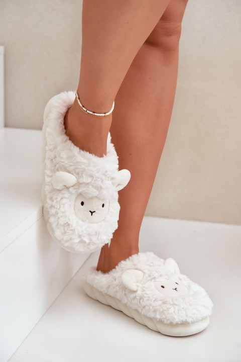 Women's Furry Slippers With Sheep Motif White Phaeia