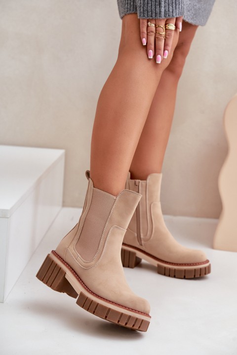 Beige insulated ankle boots with zipper Linneviae