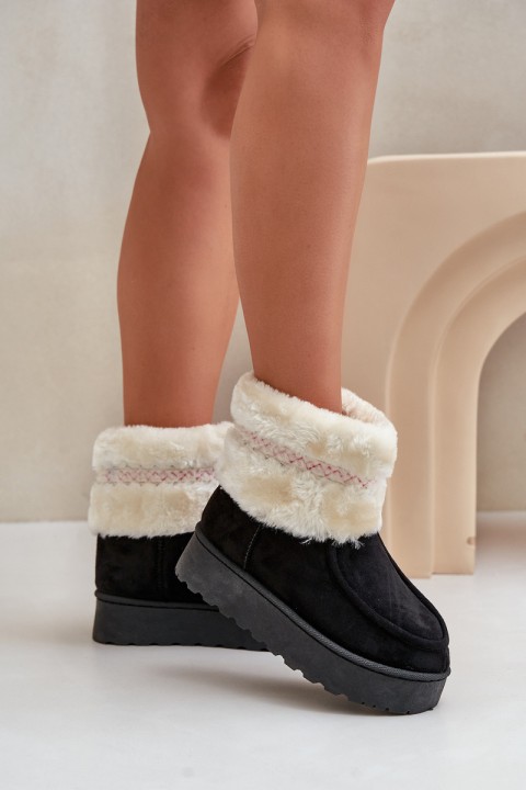 Women's Snow Boots On Platform With Fur And Pattern Black Deepanti