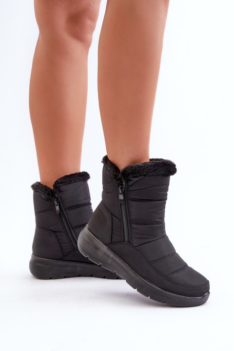 Women's Snow Boots With Zipper And Fur Black Dritane