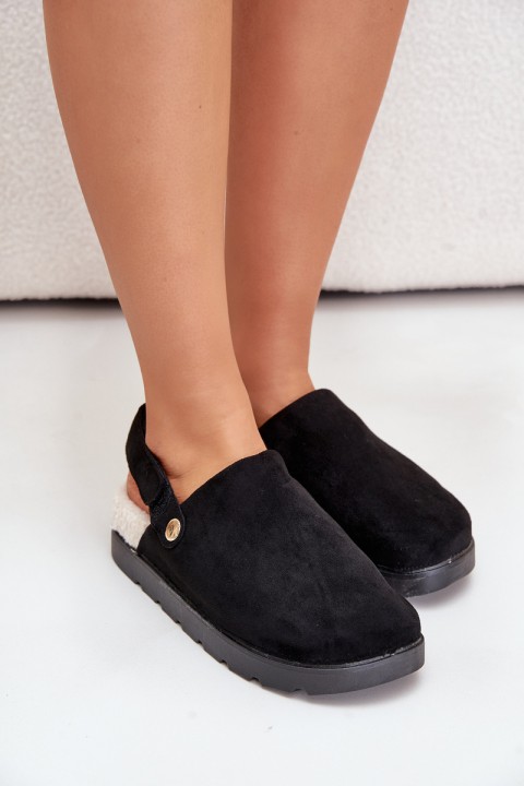 Women's Slippers On Thick Sole With Fur And Buckle Black Linneola