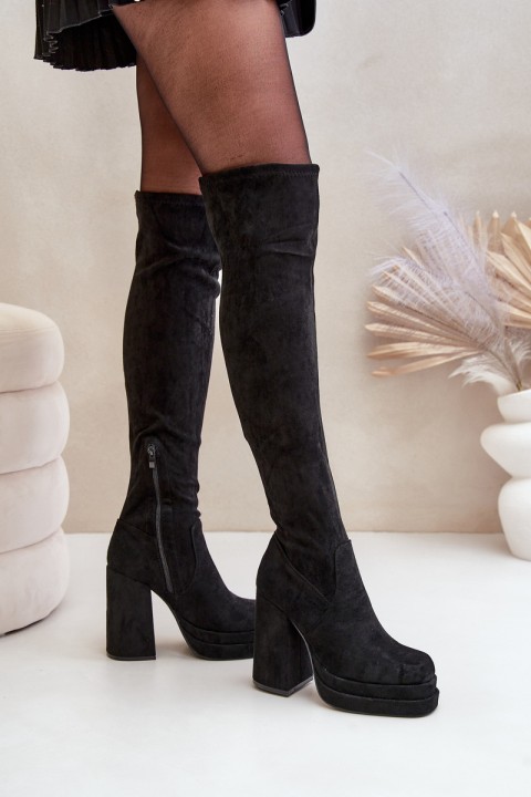 Knee High Heeled And Platform Boots Black Nadelian